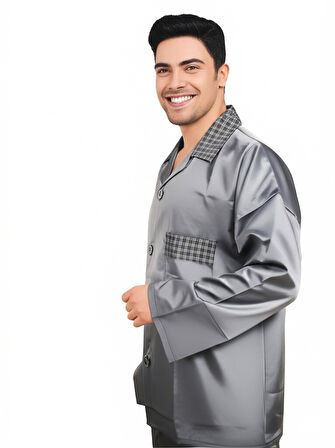 Oppland Erkek Pijama Takımı Saten Kumaş Klasik Model Cepli Rahat Tam Kalıp OPEPT25PIEROMOD87