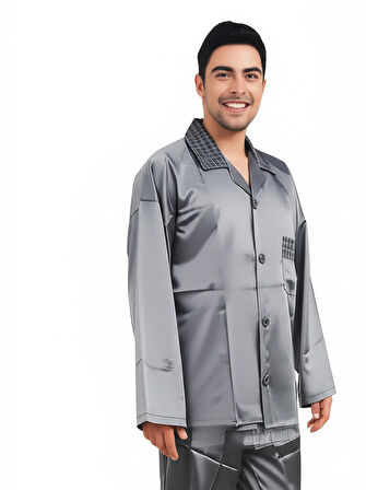 Oppland Erkek Pijama Takımı Saten Kumaş Klasik Model Cepli Rahat Tam Kalıp OPEPT25PIEROMOD87