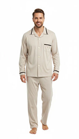 Oppland Erkek Pijama Takımı Saten Kumaş Klasik Model Cepli Rahat Tam Kalıp OPEPT26PIEROMOD92