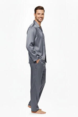 Oppland Erkek Pijama Takımı Saten Kumaş Klasik Model Cepli Rahat Tam Kalıp OPEPT26PIEROMOD92