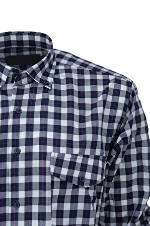 Oppland Erkek Yazlık Klasik Gömlek Kapaklı Çift Cepli Uzun Kollu Ekose Desenli Şık Model Tam Kalıp