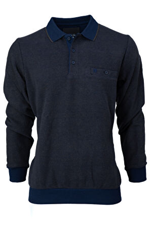 Oppland Erkek Kışlık Kazak Pamuklu Örme Düğmeli Polo Yaka Cepli Uzun Kollu Rennes Desenli Rahat