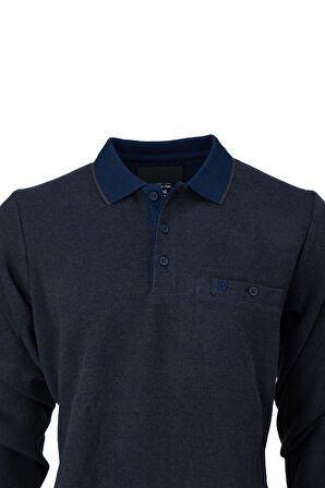 Oppland Erkek Kışlık Kazak Pamuklu Örme Düğmeli Polo Yaka Cepli Uzun Kollu Rennes Desenli Rahat