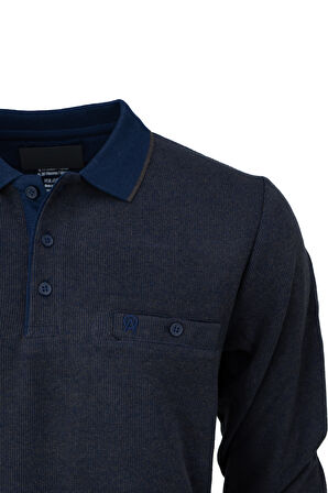 Oppland Erkek Kışlık Kazak Pamuklu Örme Düğmeli Polo Yaka Cepli Uzun Kollu Rennes Desenli Rahat