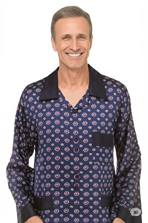 Oppland Erkek Pijama Takımı Saten Kumaş Klasik Model Cepli Rahat Tam Kalıp OPEPT25PIEROMOD89