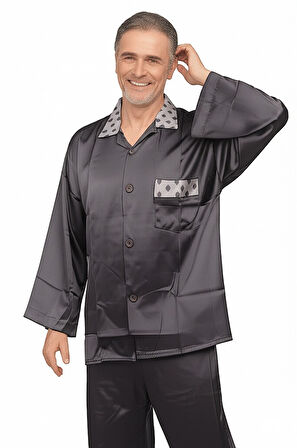 Oppland Erkek Pijama Takımı Saten Kumaş Klasik Model Cepli Rahat Tam Kalıp OPEPT25PIEROMOD89