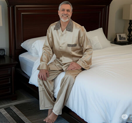 Oppland Erkek Pijama Takımı Saten Kumaş Klasik Model Cepli Rahat Tam Kalıp OPEPT25PIEROMOD89