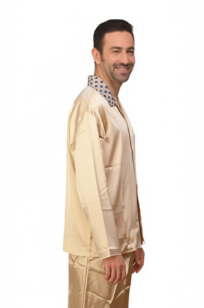 Oppland Erkek Pijama Takımı Saten Kumaş Klasik Model Cepli Rahat Tam Kalıp OPEPT25PIEROMOD89