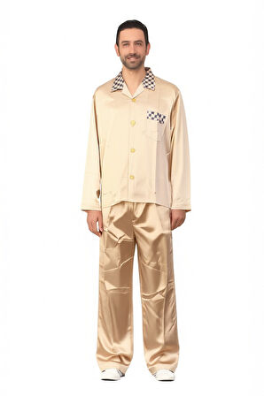 Oppland Erkek Pijama Takımı Saten Kumaş Klasik Model Cepli Rahat Tam Kalıp OPEPT25PIEROMOD89