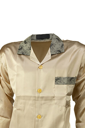 Oppland Erkek Şık Klasik Model Pijama Takımı Premium Saten Kumaş Eşsiz Model Cepli Tam Kalıp