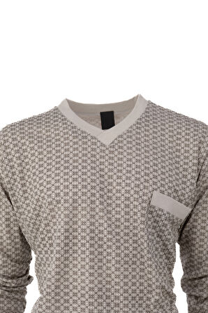 Oppland Yazlık Erkek Pijama Takımı %100 Pamuk Kumaş Modern Model Desenli V Yaka Cepli Düz Paça Rahat