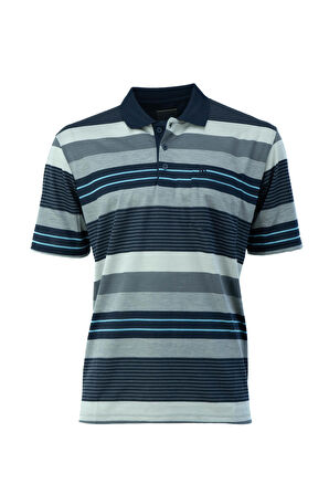 Oppland Erkek Klasik Polo Yaka Cepli Kısa Kol Ringerli Çizgi Desenli Tam Kalıp Pamuklu Kumaş T-Shirt