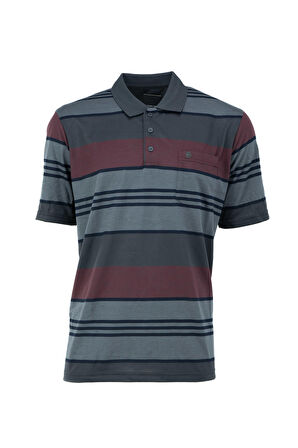Oppland Erkek Polo Yaka Cepli Kısa Kol Ringerli Desenli Tam Kalıp Normal Kesim Pamuklu Kumaş T-Shirt