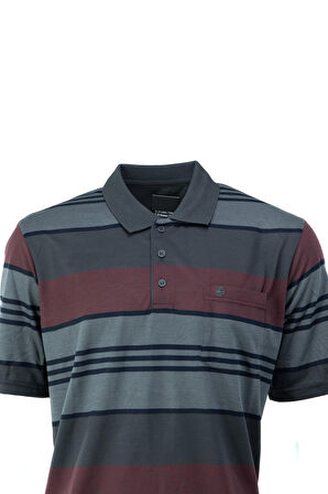 Oppland Erkek Polo Yaka Cepli Kısa Kol Ringerli Desenli Tam Kalıp Normal Kesim Pamuklu Kumaş T-Shirt