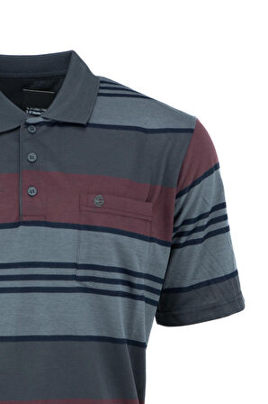 Oppland Erkek Polo Yaka Cepli Kısa Kol Ringerli Desenli Tam Kalıp Normal Kesim Pamuklu Kumaş T-Shirt