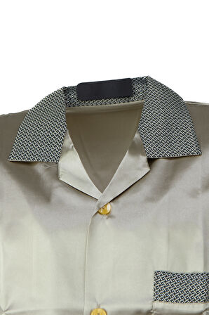 Oppland Erkek Şık Klasik Model Pijama Takımı Premium Saten Kumaş Kuvartz Model Cepli Tam Kalıp