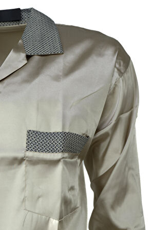 Oppland Erkek Şık Klasik Model Pijama Takımı Premium Saten Kumaş Kuvartz Model Cepli Tam Kalıp