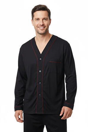 Oppland Erkek Pijama Takımı %100 İpek Kumaş Klasik Model Cepli Rahat Tam Kalıp