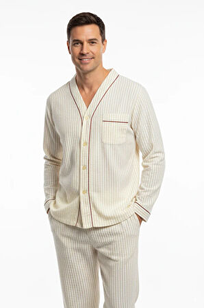 Oppland Erkek Pijama Takımı %100 İpek Kumaş Klasik Model Cepli Rahat Tam Kalıp