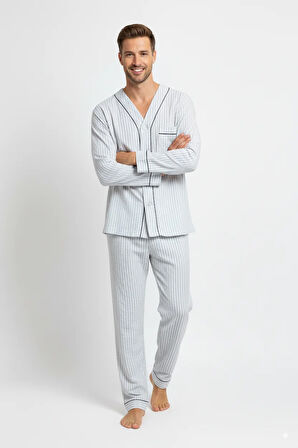 Oppland Erkek Pijama Takımı %100 İpek Kumaş Klasik Model Cepli Rahat Tam Kalıp