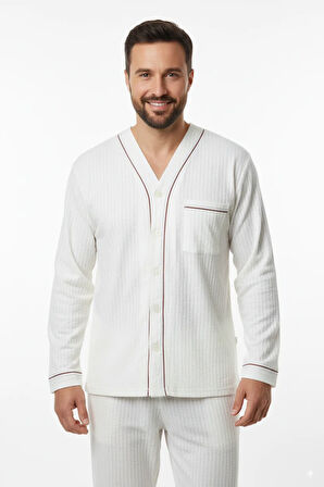 Oppland Erkek Pijama Takımı %100 İpek Kumaş Klasik Model Cepli Rahat Tam Kalıp