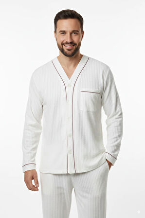 Oppland Erkek Pijama Takımı %100 İpek Kumaş Klasik Model Cepli Rahat Tam Kalıp