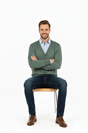 Oppland Erkek V Yakalı Düğmeli Çift Cepli Klasik Model Rahat Kesim ince Yünlü Dokuma hırka