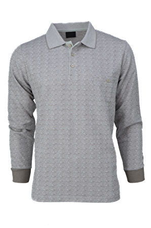 Oppland Erkek Mevsimlik Kazak Pamuklu Dokuma Düğmeli Polo Yaka Cepli Uzun Kollu Kırçıl Desenli Rahat