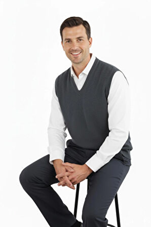 Oppland Erkek Uzun Kollu V Yakalı Düz Renk Klasik Model Rahat Kesim ince Yünlü Dokuma Süveter