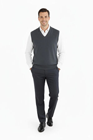 Oppland Erkek Uzun Kollu V Yakalı Düz Renk Klasik Model Rahat Kesim ince Yünlü Dokuma Süveter