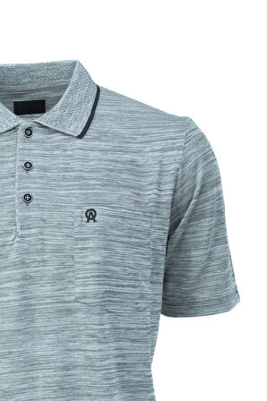 Oppland Erkek Polo Yaka Cepli Kısa Kol Puntolu Kırçıllı Desenli Tam Kalıp Pamuklu Kumaş T-Shirt