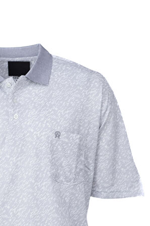 Oppland Erkek Pamuklu Merserize Kumaş T-Shirt Polo Yaka Kısa Kollu Bulut Desenli Tam Kalıp