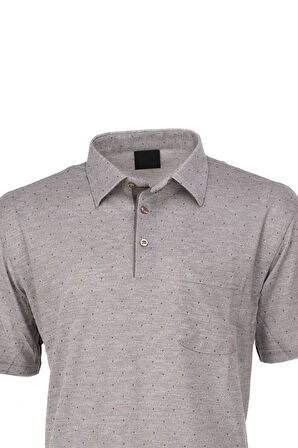 Oppland Erkek Pamuklu Kumaş T-Shirt Düğmeli Gömlek Yaka Cepli Kısa Kollu Şık Nokta Desenli Tam Kalıp