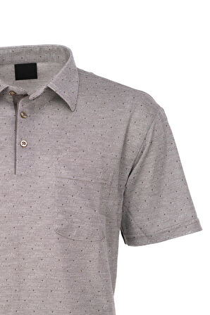 Oppland Erkek Pamuklu Kumaş T-Shirt Düğmeli Gömlek Yaka Cepli Kısa Kollu Şık Nokta Desenli Tam Kalıp
