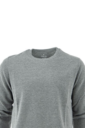 Oppland Erkek Gri Kışlık-Mevsimlik Ottoman Dokuma Rahat Kesim Likralı Pamuklu Sweatshirt