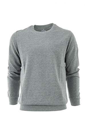 Oppland Erkek Gri Kışlık-Mevsimlik Ottoman Dokuma Rahat Kesim Likralı Pamuklu Sweatshirt