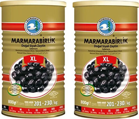 Marmarabirlik Mega 201-230 KB XL Siyah Zeytin Teneke 2 x 800 G