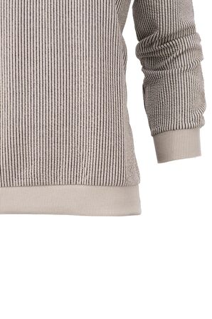 Erkek Mevsimlik Doğal Pamuklu Sweatshirt Bisiklet Yaka Çizgili Rahat Kesim Tam Kalıp