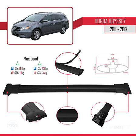 Honda Odyssey 2011-2017 Arası ile Uyumlu FLY Model Ara Atkı Tavan Barı Siyah 2 Adet