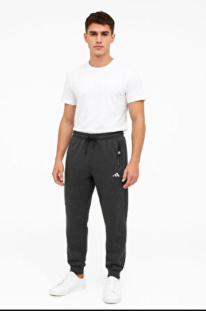 Erkek Dar Paça Rahat Kesim  Şardonlu Eşofman Altı Premium Kumaş Koyu Gri