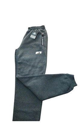 Erkek Dar Paça Rahat Kesim  Şardonlu Eşofman Altı Premium Kumaş Koyu Gri