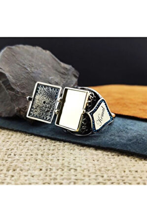 Erkek Gümüş Yüzük - Tasarımlı Firuze Mikro Taşlı Erkek Gümüş Yüzük