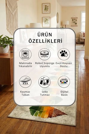 Yıkanabilir Kaymaz Buse Dijital Baskılı Yolluk Halı Tüy Tutmaz Gri