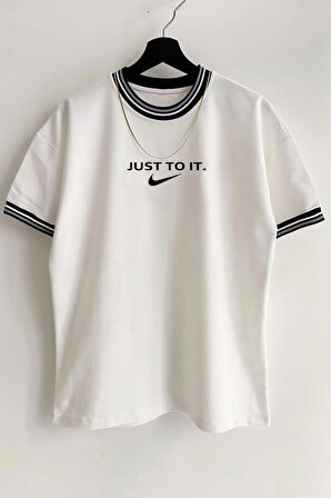 Unisex Yeni Sezon Oversize Kalıp Just Do İt Baskı Detaylı Yazlık T-shirt