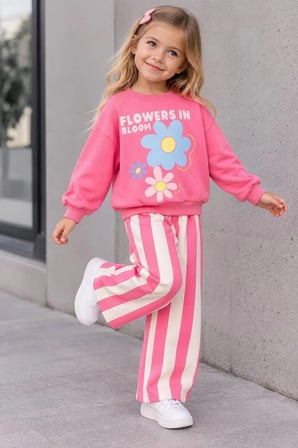 Cimcimkids Çiçek Baskılı Bol Paça 2'li Takım