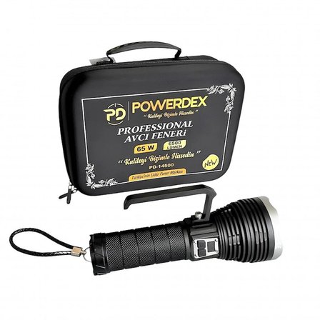 Powerdex PD-14500 Profesyonel El Feneri | 65W – 6500 Lümen – 41000 Mah – Çoban Feneri - Metal Gövde, Type-C Şarjlı, Dijital