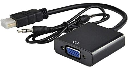 Hdmi To Vga Ses Destekli Monitör Dönüştürücü Kablo Çevirici Adaptör