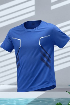 Erkek Spor Tişört Antreman Gym Polyester Erkek Sporcu T-shirt ŞERİTLİ-TİŞÖRT