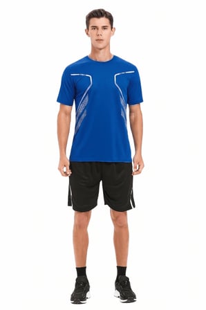 Erkek Spor Tişört Antreman Gym Polyester Erkek Sporcu T-shirt ŞERİTLİ-TİŞÖRT