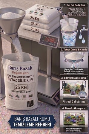 25 Kg 1-2 mm Beyaz Akvaryum Kumu Kalsiyum Karbonatlı Silis Kumu Dekoratif Akvaryum Taban Kumu